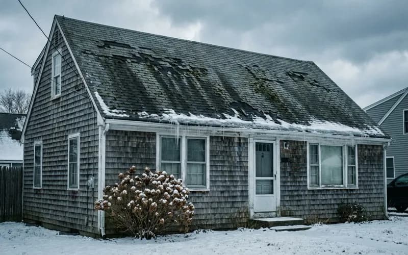 Cape Cod style home before solar and roof installation